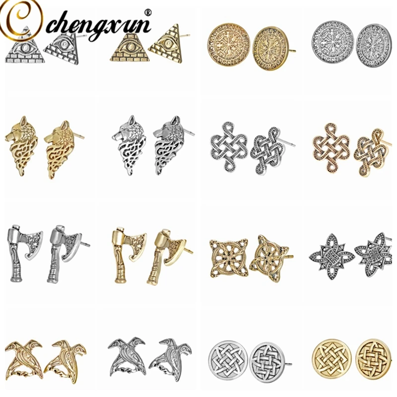 

CHENGXUN Men Earrings Viking Slavic Amulet Slavic Earrings Unisex Runes Retro Men Jewelry Nordic Stud Earrings Gift Boys