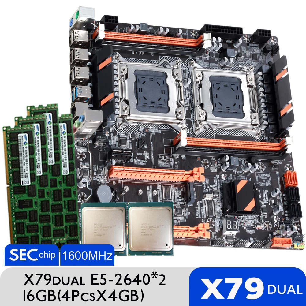 atermiter X79 Dual CPU motherboard set with 2 × Xeon E5 2640 4 × 4GB = 16GB 1600MHz PC3 12800 DDR3 ECC REG memory|Motherboards| - AliExpress