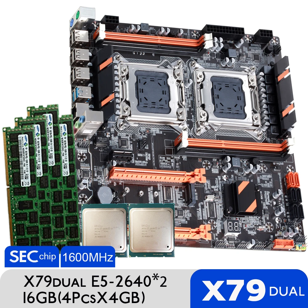 Set scheda madre doppia CPU Atermiter X79 con 2 × Xeon E5 2640 4 × 4GB ...