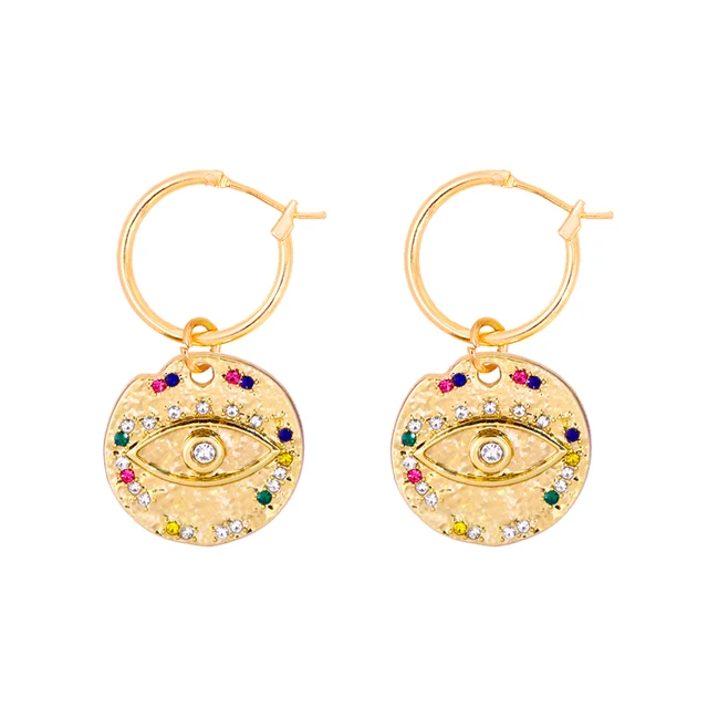 Trend Boho Blue Hollow Evil Eye Hoop Earrings for Women Gold Color Crystal Eyes Circle Huggies Hoop Earring Gifts Jewelry 2022 161901GD