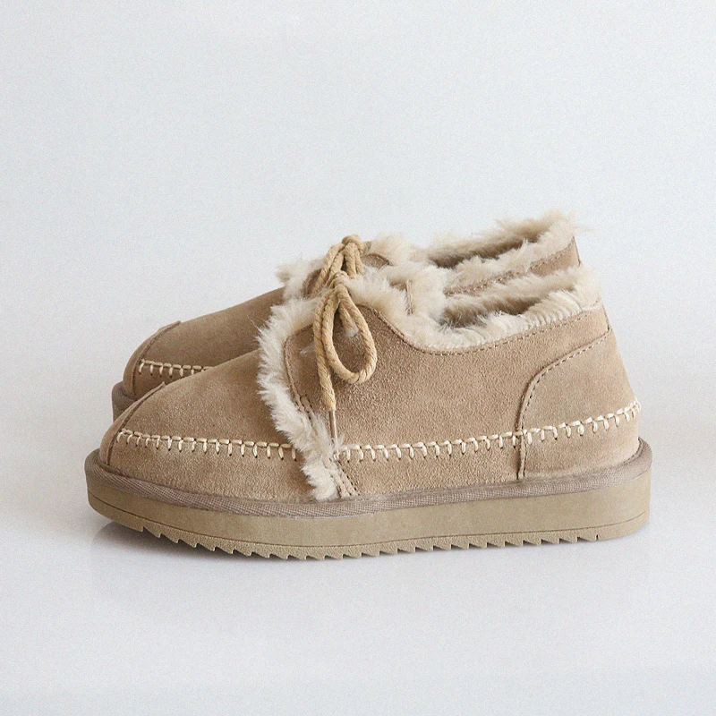 

Snow Boots Winter Skin Wool New Models,Head Layer Short Tube Low Cotton Boots, All Kinds Lace Up Bread Shoes,3 Colors