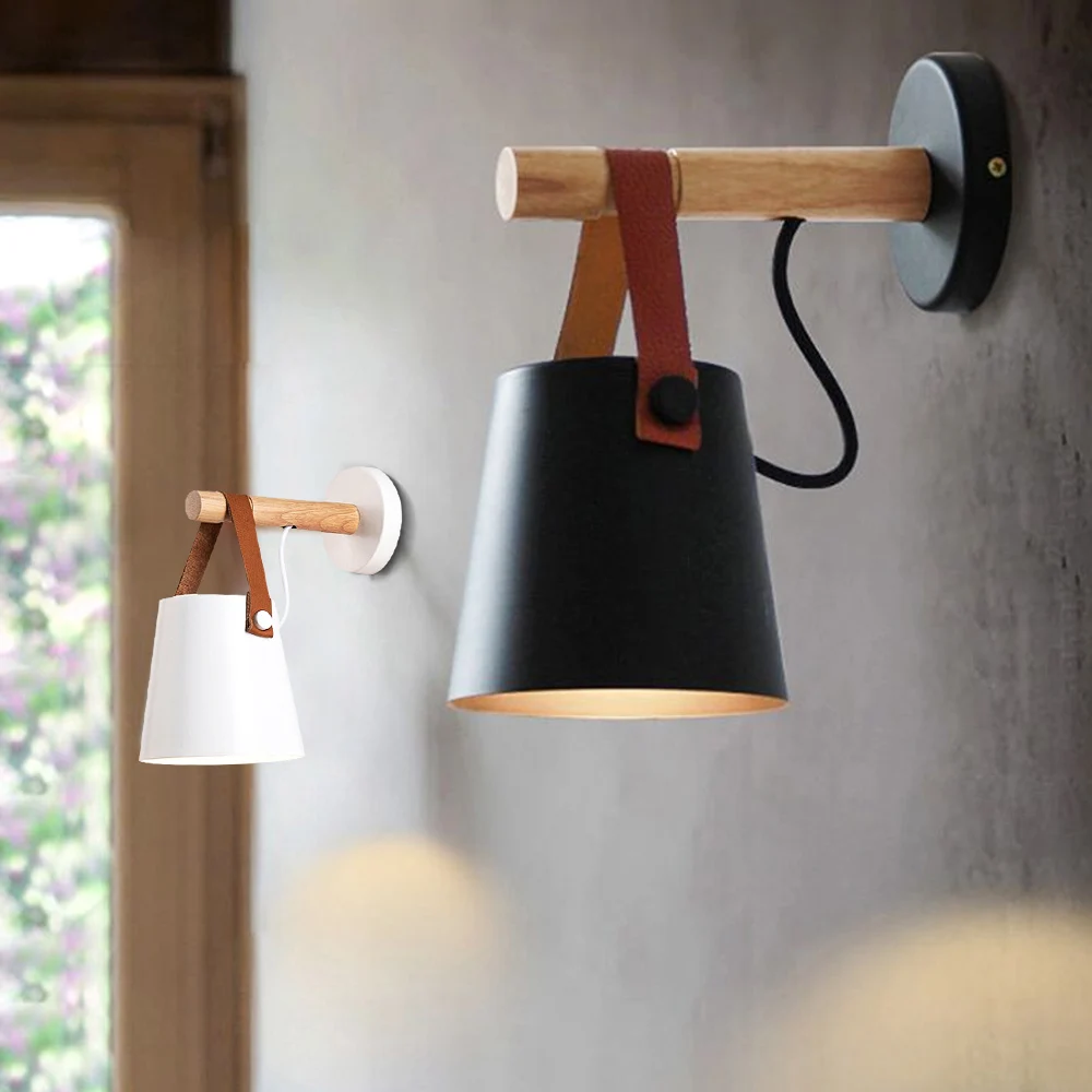 

IVYSHION LED Solid Wood Wall Lamp Bedside Lamp Children's Night Light Modern Nordic Loft Interior Home Decoration Black/White