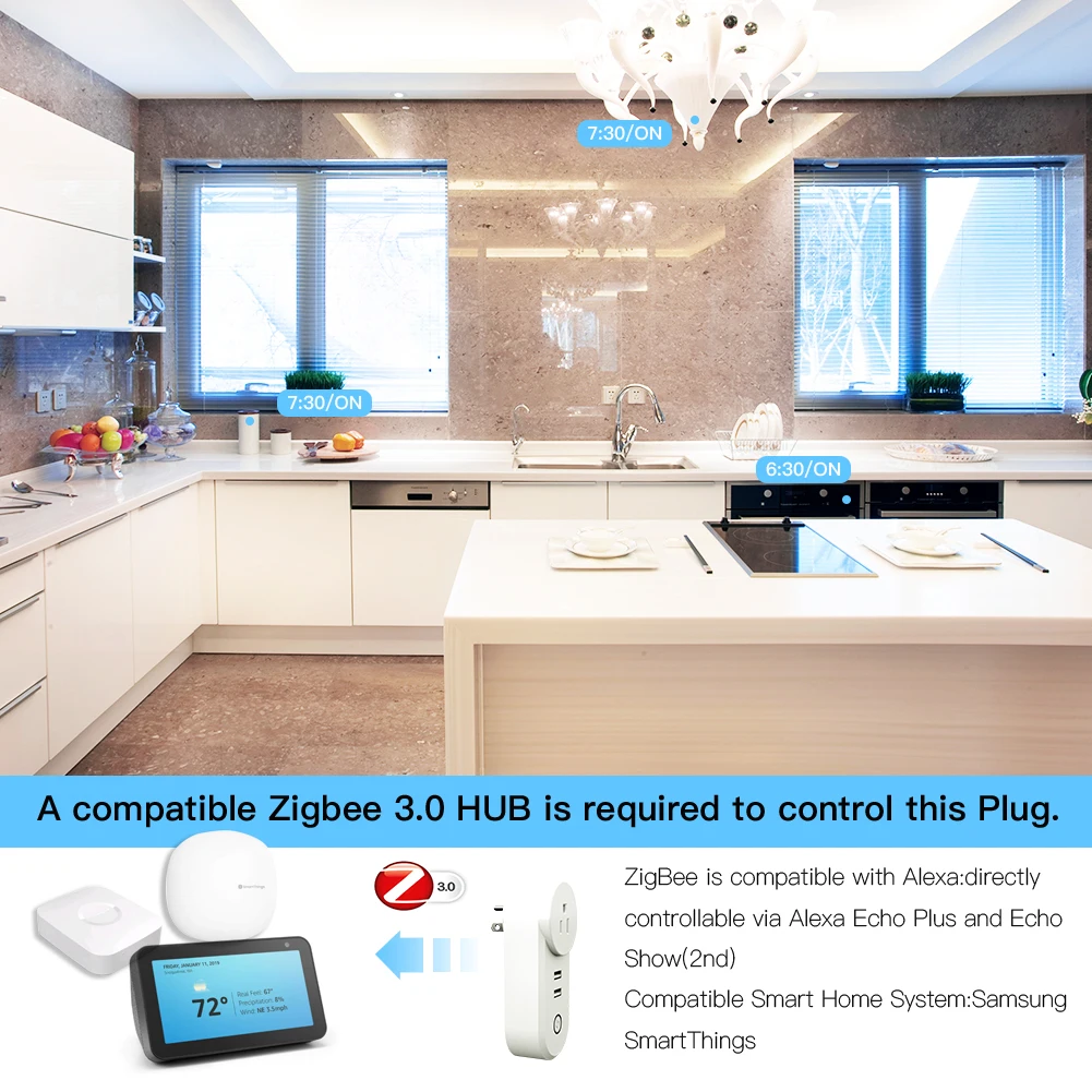 Интеллектуальная розетка ZigBee 3,0 с 2 usb-интерфейсом, дистанционное управление голосовым управлением, работает с SmartThings Wink Echo Plus и большинством Zigbee Hub