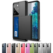 Funda con ranura para tarjetas para Samsung Galaxy S21 Ultra S30 Plus S10 E, cubierta deslizante para tarjetas para Galaxy S20 FE Note 20 Ultra 10 Plus S10 5G