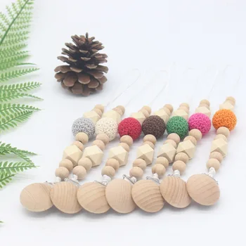 

DHL 50pcs Baby Teether Pacifier Chain Wooden Clip Geometric Crochet Beads Wood Teether Tiny Rod Toys