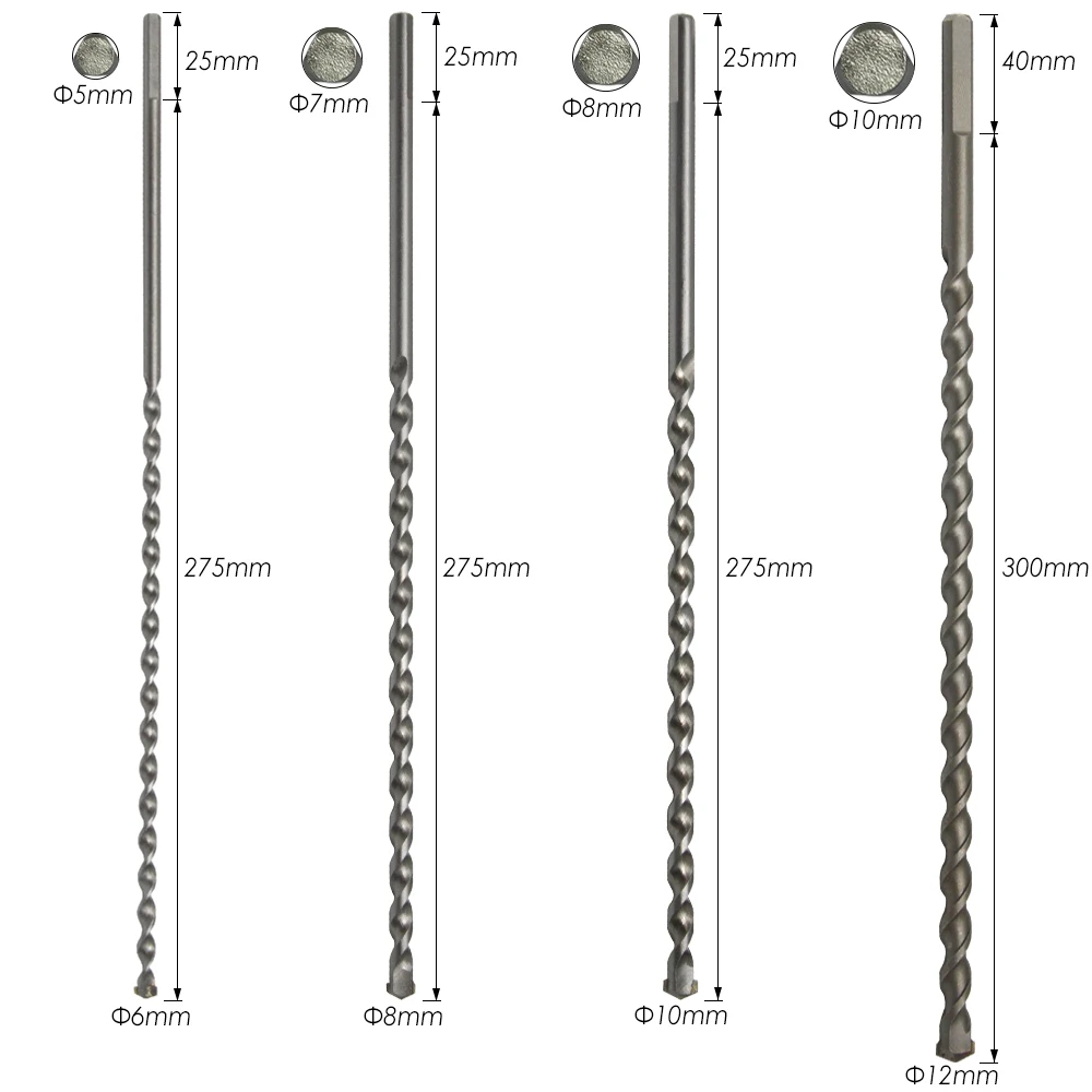 TASP 300 & 340mm Long Masonry Concrete Drill Bit Tungsten Carbide Tipped 6 8 10 12mm Twist Drilling Bits Power Tool Accessories