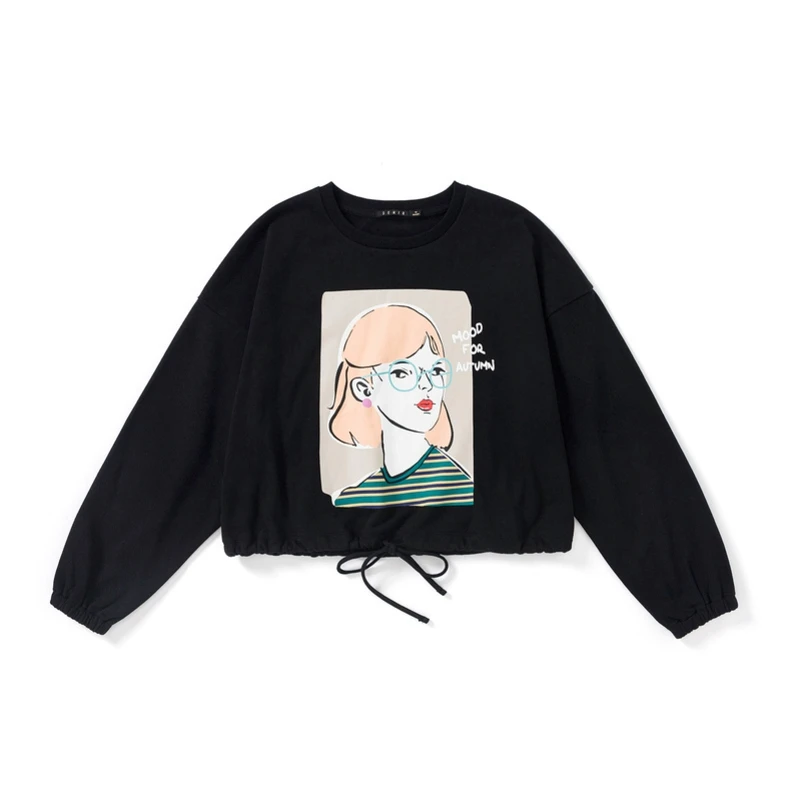 black SEMIR толстовки женские осенние новые странные девушки свободные с длинным рукавом тонкое пальто с капюшоном Шикарная ветровка свитер - Цвет: black