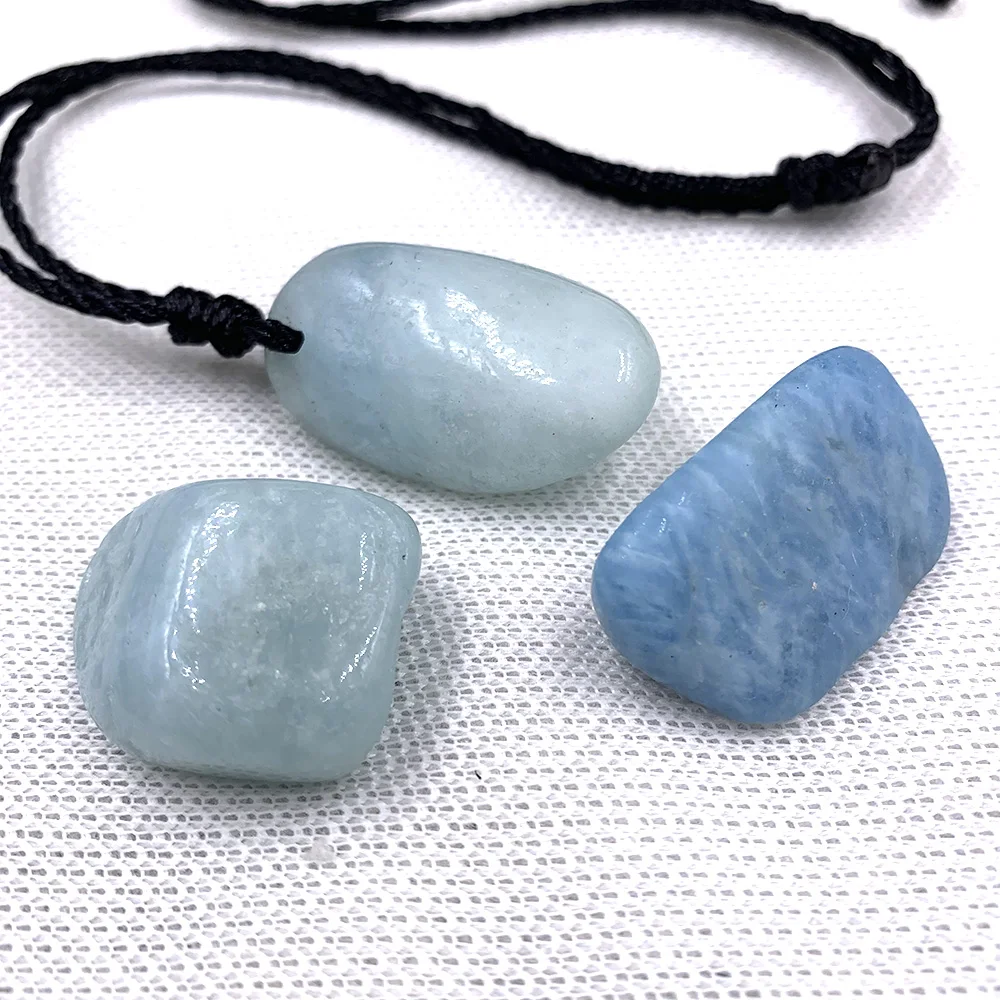 Natural Blue Ice Aquamarine Pendant Quartz stone Crystal Women Men love Raw Material Blue Gemstones Pendant Necklaces