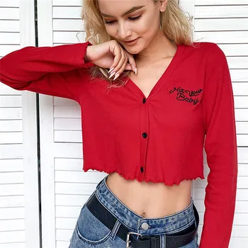 

Fashion Women Sexy Long Sleeve Shirt Casual Button Blouse Loose Tops T Shirt 3 Button Long Sleeves Crop Top Short Crop Tops