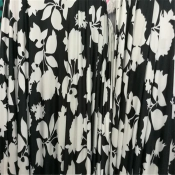 

Black and white milk silk bottom print rose flower cloth fabric for sewing dress swimwear table cloth curtain homedecor material