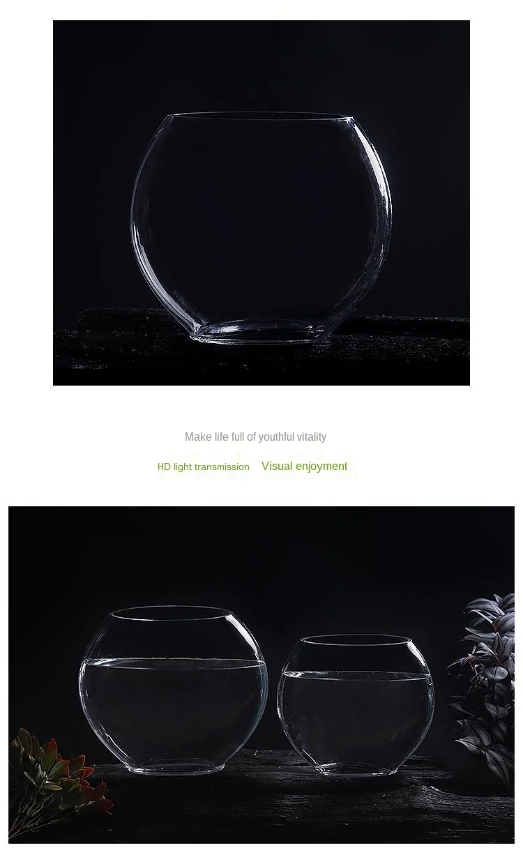 Title 15, Creative Flat Glass Fish Tank Desktop Oval Tran...
