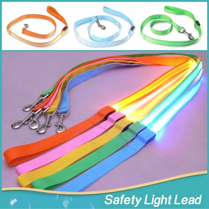 Dog Leash With Night LED Solid Nylon Dog Collar Adjustable Lead RopeNet Leashes Pet Dog Accessories
