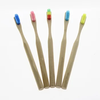 

5Pcs/Set Round Handle Oral Care Clean Tool Colorful Bristle Adult Women Men Manual Bamboo Toothbrush Kit With Recycled Box