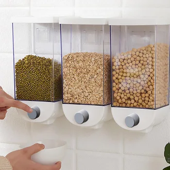 

Wall Hanging Cereal Dispenser Kitchen Dry Food Grain Container Beans Rice Storage Bin with Lid, 1500ml/1000ml