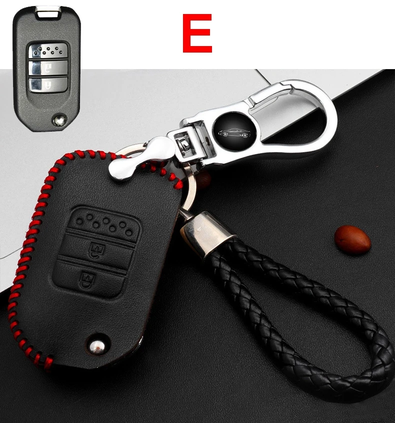 E Red Умный дистанционный брелок крышка оболочки Брелок Кожаный Автомобильный ключ чехол для Honda CRV Civic XRV Accord LingPai Binzhi Jade - Название цвета: E Red