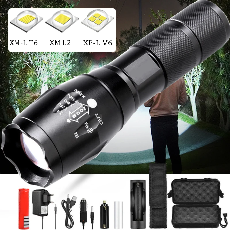 Mais poderosa lanterna led ultra brilhante linterna led tocha t6/l2/v6 zoomable uso de luz de bicicleta aaa 18650 bateria à prova dwaterproof água|Lanternas| -