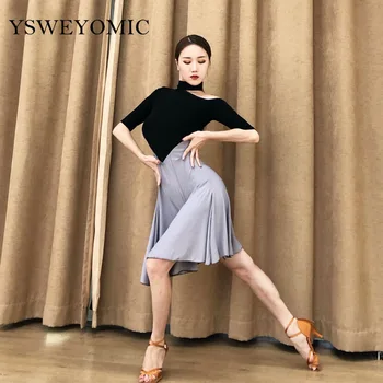 

Black Grey Latin Dance Dress Women Performance Skirt Profession Competition Latin Dance Dress Black Sexy latin dance dress L239