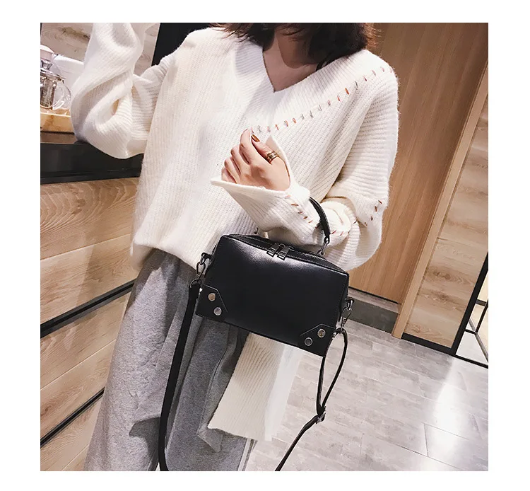 MJ Fashion Box Shape PU Leather Handbag Vintage Rivet Crossbody Bag 2019 New Casual Large Capacity Women Messenger Shoulder Bags (15)
