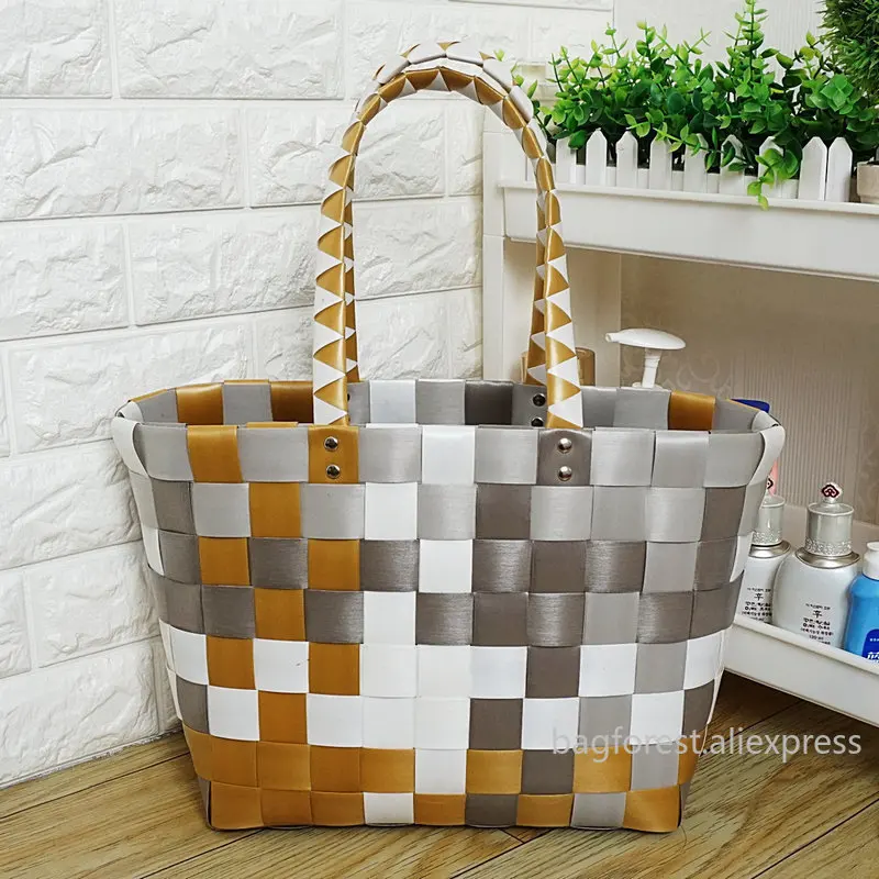 

Knitting Basket Bag Patchwork Mix Color Vegetable Basket for Kitchen Pet Baskets Women Shopping Bag Storage Bag