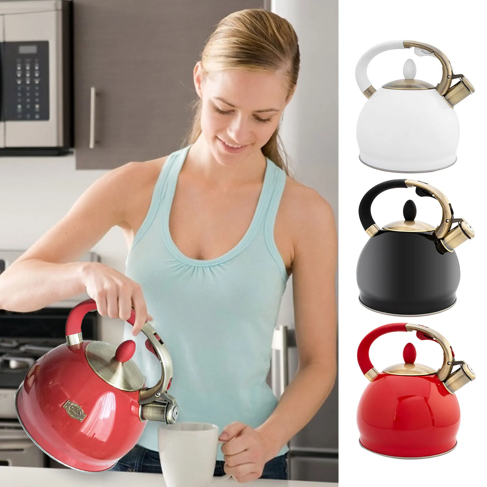 

3.5L Whistle Kettle Electroplated Bronze Handle Whistle Coffee Tea Kettle Universal Gas Induction Cooker Kitchen Water Kettle