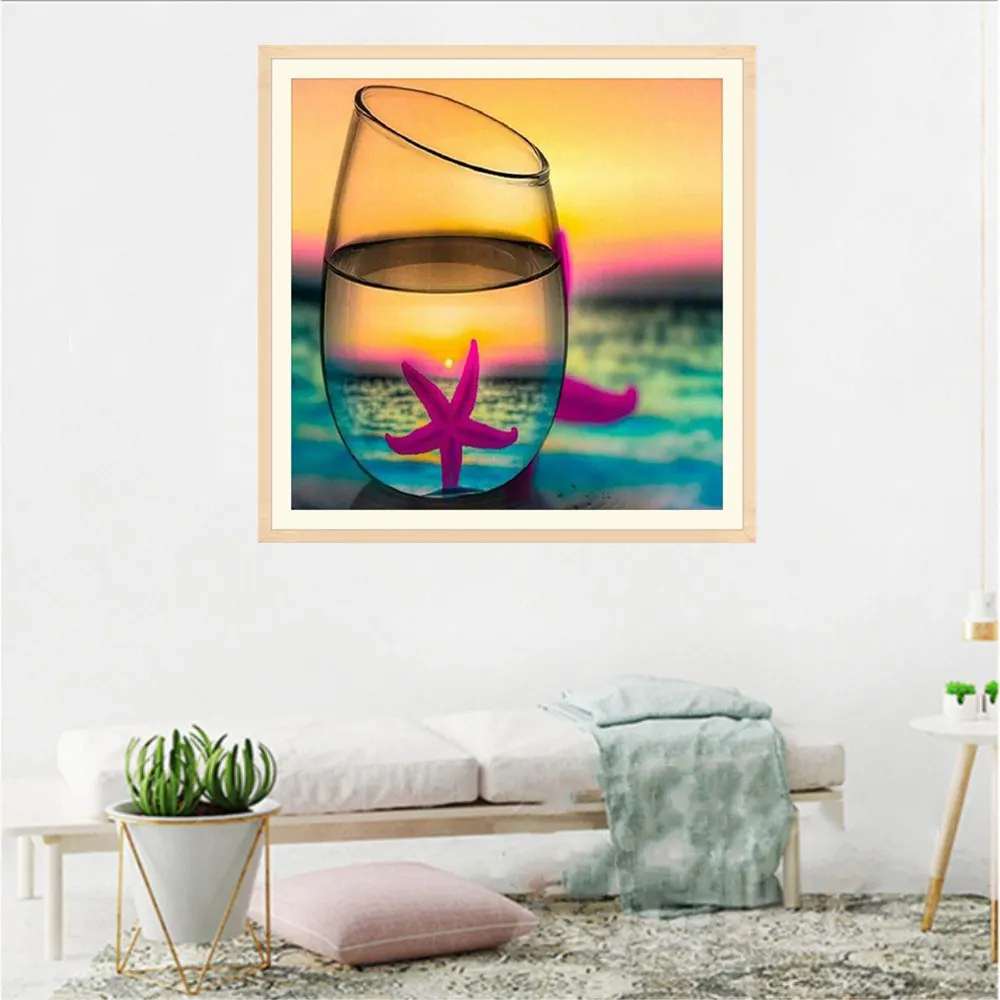 Diamond Painting Cup Starfish Hotel Modern Cross Stitch Diamond Embroidery 30*30cm 5D Office Round Rhinestones Needlework