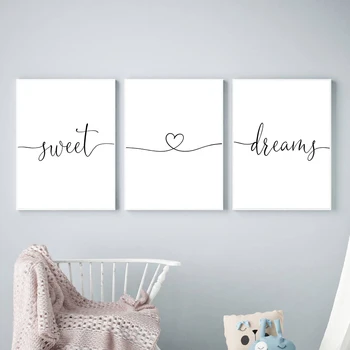 

Minimalist Black and White Sweet Dreams Quotes Heart Love Canvas Painting Nursery Posters Prints Wall Art Pictures for Bedroom