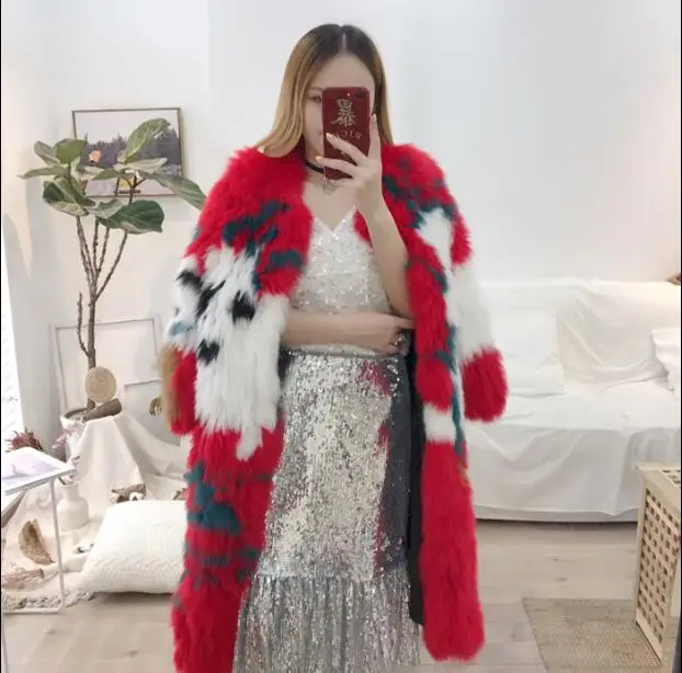 natural white Лидер продаж, разноцветное лоскутное плотное пальто из натурального меха, теплое очаровательное Женское зимнее пальто, новая мода, негабаритная верхняя одежда, пальто - Цвет: natural white