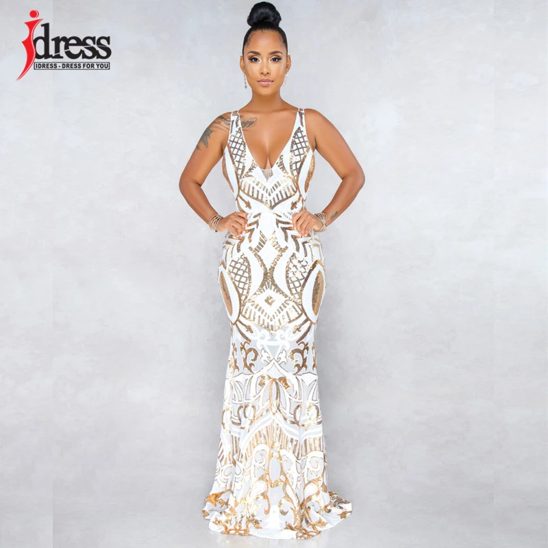 IDress Women Clothing Sexy V-Neck Sequined Formal Dresses Women Elegant Party Gowns Amazing Backless Sequin Long Dress for Party (5)