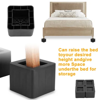 

4pcs Anti Scratch Hotel Furniture Feet Sofa Bed Non Slip DIY Cabinet Increase Height Black Square Home Protective Solid Portable