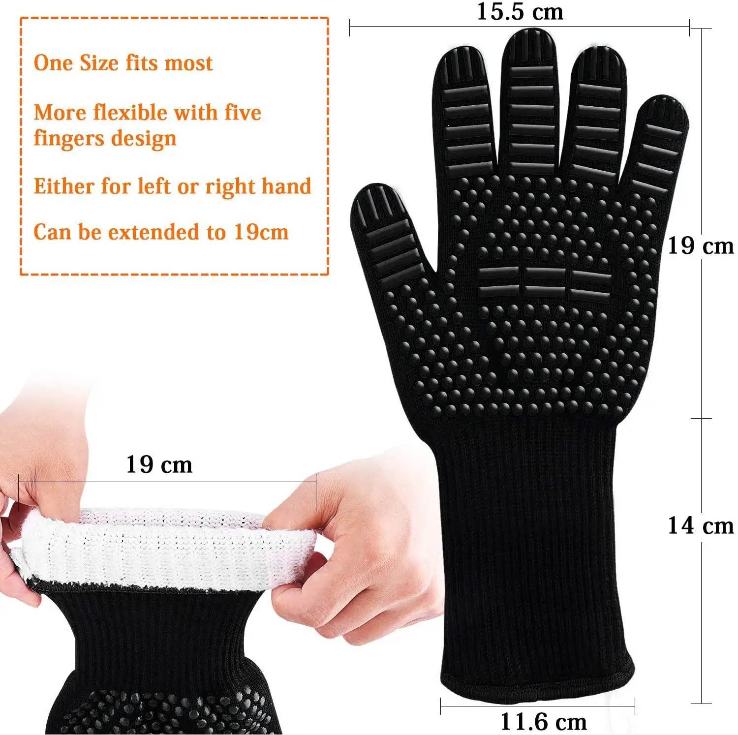 WALFOS BBQ Gloves High Temperature Oven Gloves Insulated Durable Fire Resistant BBQ Heat Insulated Microwave