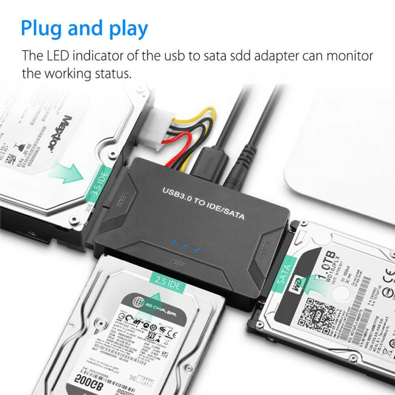 Convertidor USB 3,0 a y SATA, adaptador de disco duro externo 3 en 1 para PC, portátil, 2,5 ", 3,5", HDD, enchufe para EE. UU./UE/REINO UNIDO/AU|Conectores y cables de ordenador| - AliExpress