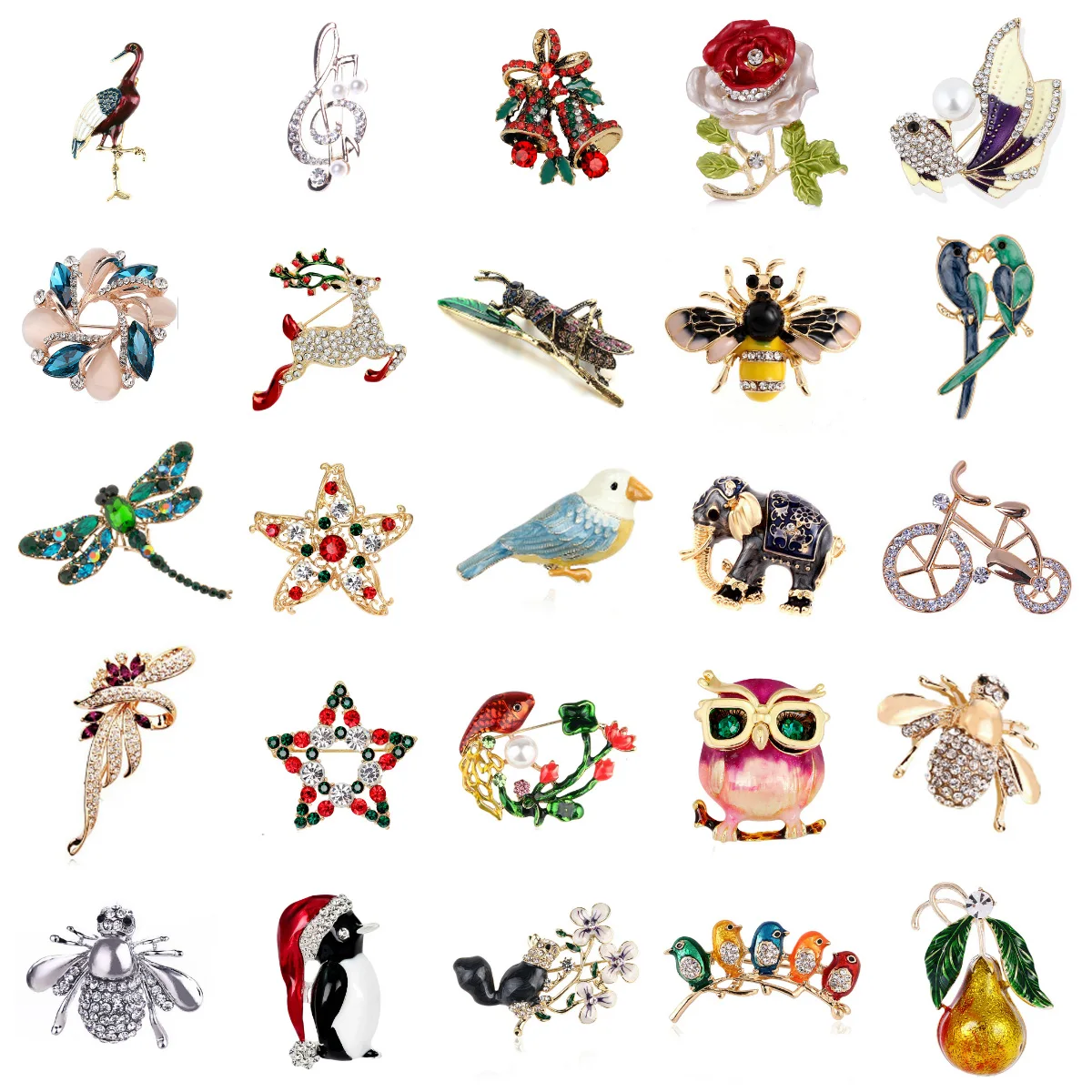 Bicycle Squirrel Owl Rose Flower Fish Elephant Bird Brooch Collar Pins Corsage Animal Badges Jewelry Women Kids Brooches New