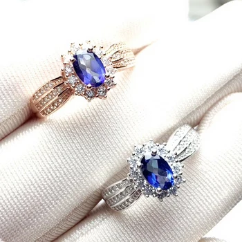 

Per jewelry Natural real sapphire luxury style ring Free shipping 4*6mm 0.6ct gemstone 925 sterling silver Fine jewelry T204156