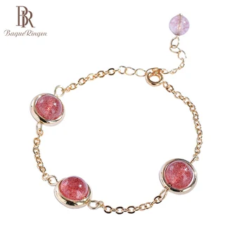 

Bague Ringen Silver 925 Jewelry Gemstones Bracelet for Women 8mm Natural Crystal Strawberry quartz Rose quartz Moonstone Citrine
