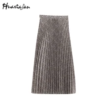 Huaxiafan, свободные юбки с принтом, женская мода, Prairie, шикарная, плиссированная юбка, для женщин, элегантная, на молнии, до середины икры, юбки для женщин, для девушек