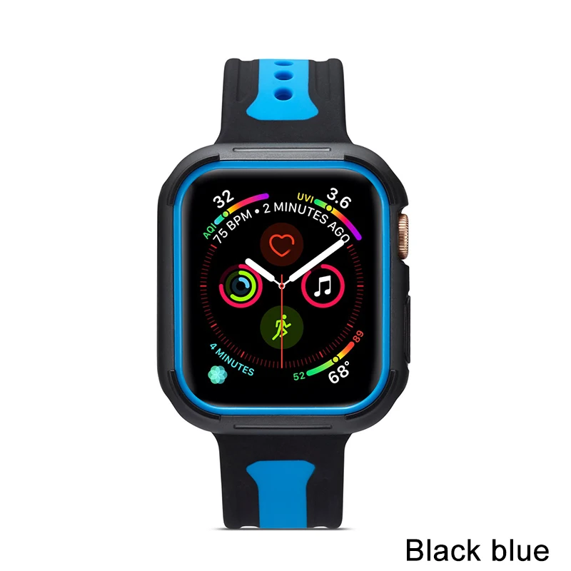 10 цветов Чехол для часов для Apple Watch Series 54 двойной цветной чехол Защитная рамка бампер 40 мм 44 мм для iWatch Band - Цвет: black blue