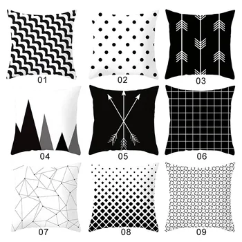 

Black White Geometric Cushion Cover Home Decor Dot Arrow Pillow Cover 45*45cm Decorative Chevron Pillows Case Pillowsham