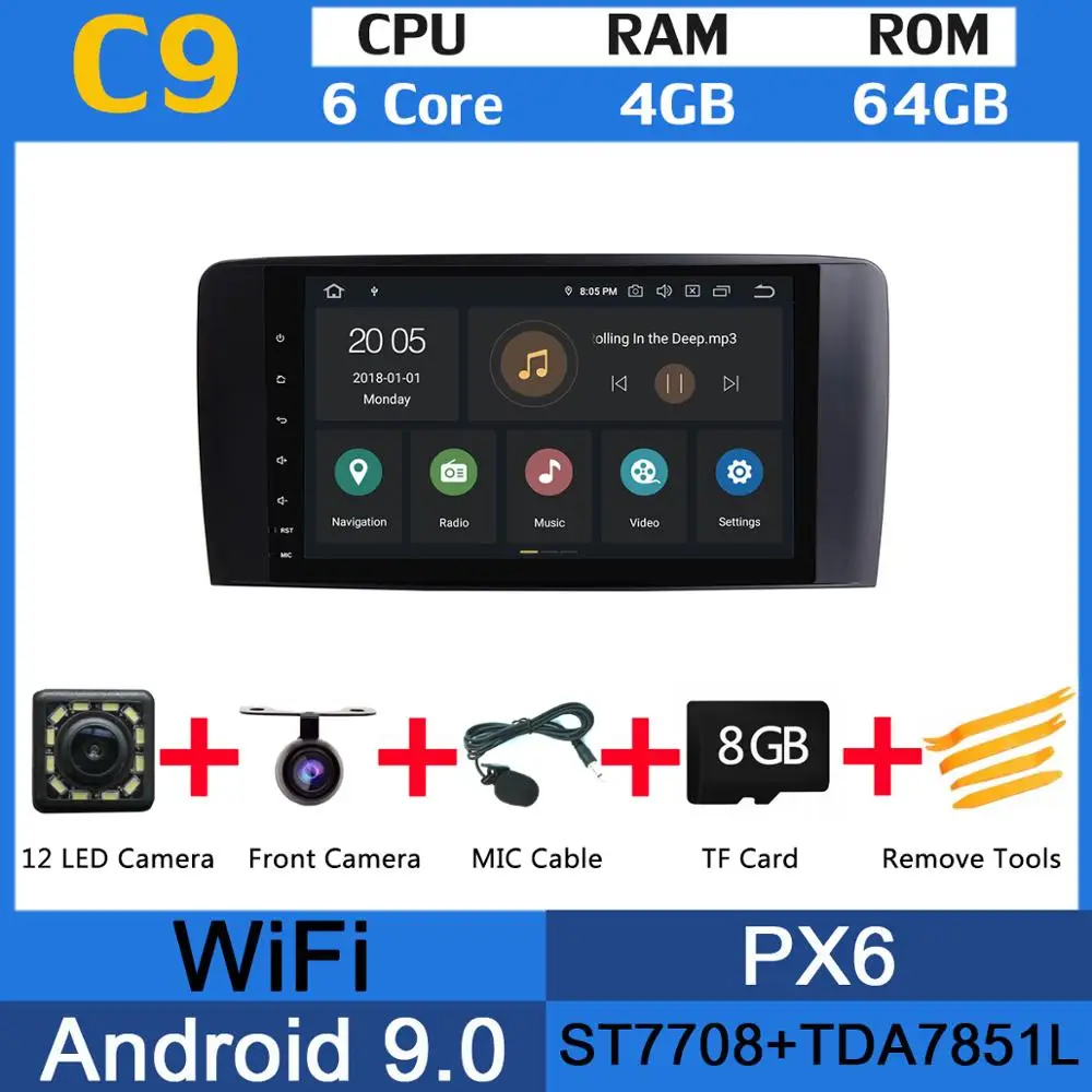 " PX6 4G+ 64G Android 9,0 автомобильный мультимедийный плеер для Mercedes Benz R Class W251 R280 R300 R320 R350 gps Радио Стерео CarPlay DSP - Цвет: PX6
