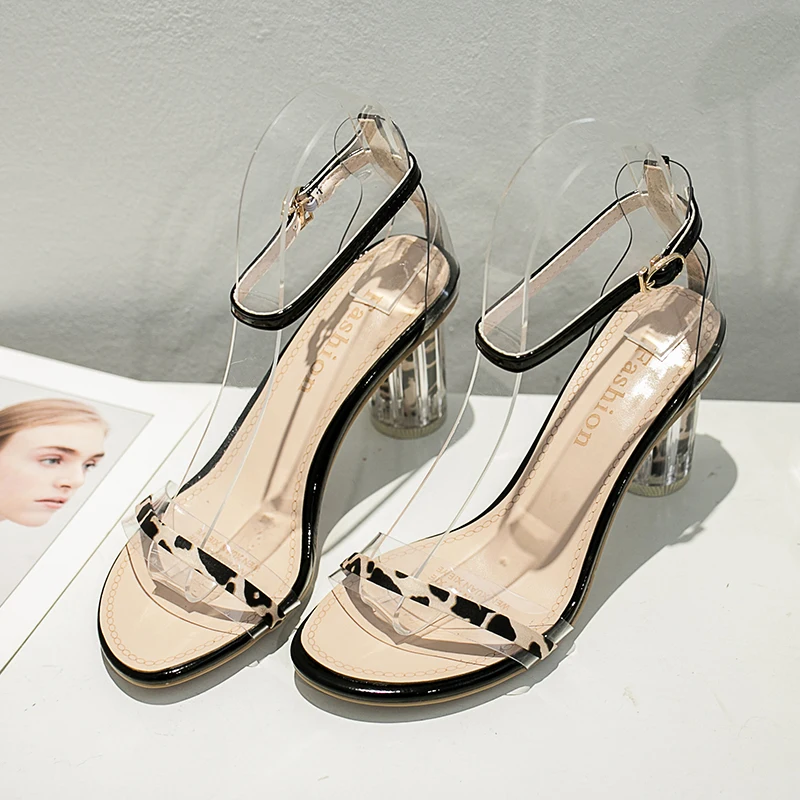

Women Sandals 2020 Fashion High Heels Sandals Sexy Gladiator Summer PU Thin Slip-On Opinted Toe Black Dress Size 34-39
