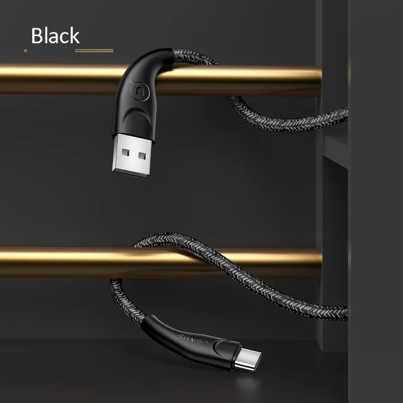 USAMS usb type-C кабель 3 м для зарядки и передачи данных USB-C кабель для телефона с нейлоновой оплеткой type-C шнур для передачи данных для samsung huawei Xiaomi - Цвет: Black
