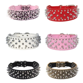 

PU Leather Spiked Studded Dog Collar 2" Wide 31 Spikes 52 Studs