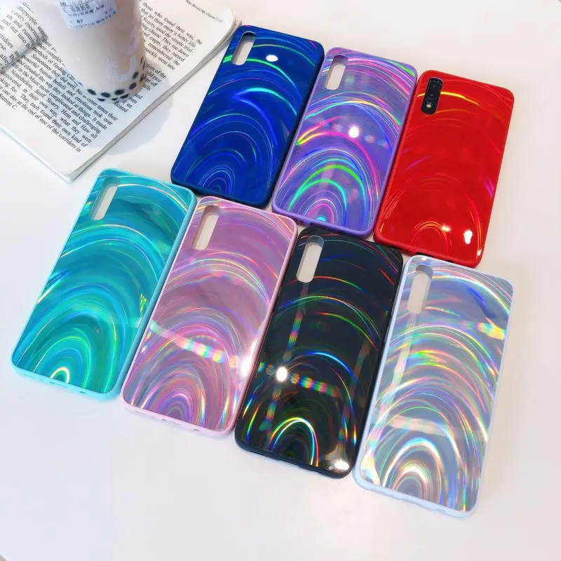 Лазерный цветной градиентный чехол из закаленного стекла для samsung a50, глянцевый силиконовый чехол a50 70 30 S8 S9 S10 Plus Note 8 9 Note 10 Pro