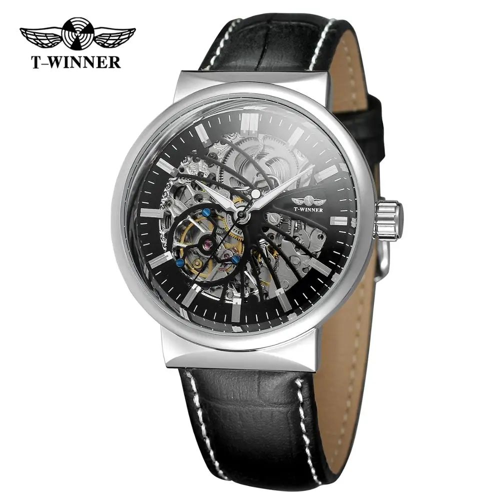 

T-WINNER watch fashion trend black leather belt casual luxury automatic man wrist mechanical watch