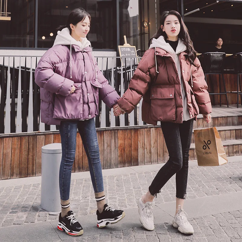 

Photo Shoot 2018 New Style CHIC Korean-style Dongdaemun Mock Two-Piece Cotton Coat Women's Short down Coat Short-height Cotton-p