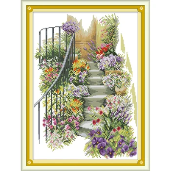 

Joy Sunday Flower Stairs Chinese Cross Stitch Kits Ecological Cotton Clear Stamped Printed 11CT DIY Wedding Decoration For Home