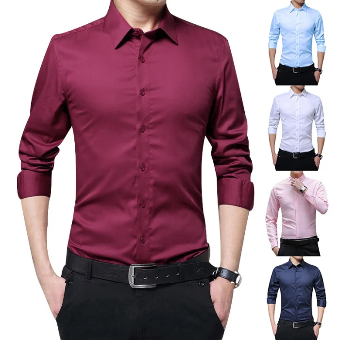 Лидер продаж, мужские рубашки с длинными рукавами, облегающие однотонные рубашки для бизнеса, торжественных случаев на осень CXZ