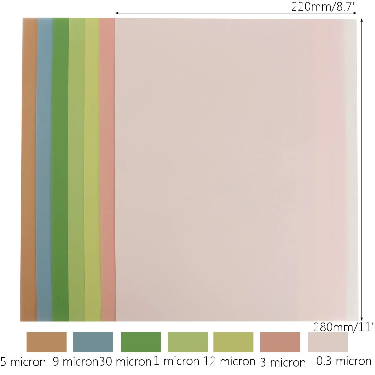 7PCS 8.7'' X 11'' Lapping Film Sheets 1 Each Of 30,12,9,5,3,1, & 0.3 Brand New And High Quality