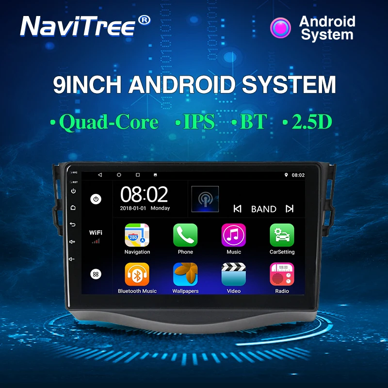 NaviTree 9 дюймов ips 2.5D Android9.0 автомобильный радио мультимедиа для toyota rav4 2007-2011 wifi навигация gps swc Bluetooth FM - Цвет: DVD