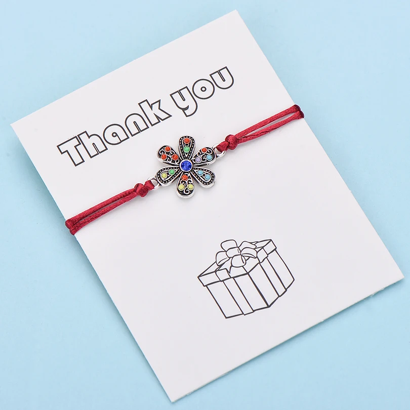 color 8 IYOE Wish Card благодарим Вас, разноцветный цветок, браслеты для женщин, ручная плетеная Красная Нить, браслет, браслет дружбы, ювелирные изделия - Окраска металла: color 8