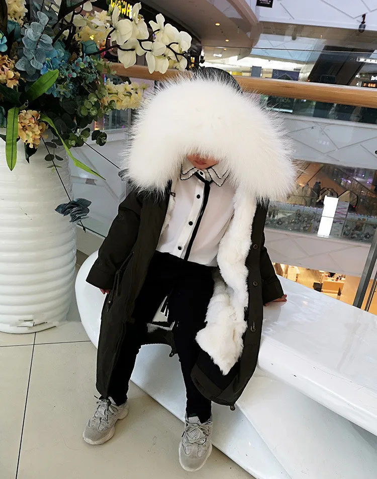 X-Long Plus Size 3-14 Year Children Coat Natural raccoon dog Fur Collar Outerwear Thicker Warm Parka Modis Kids Jacket Y2212